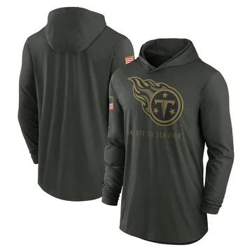 Men's Tennessee Titans Forest Green 2025 Salute to Service Sideline Lightweight Long Sleeve Hooded Pullover T-Shirt