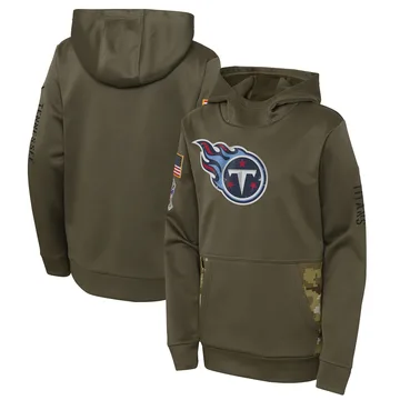 Youth Tennessee Titans Olive 2022 Salute to Service Performance Pullover Hoodie